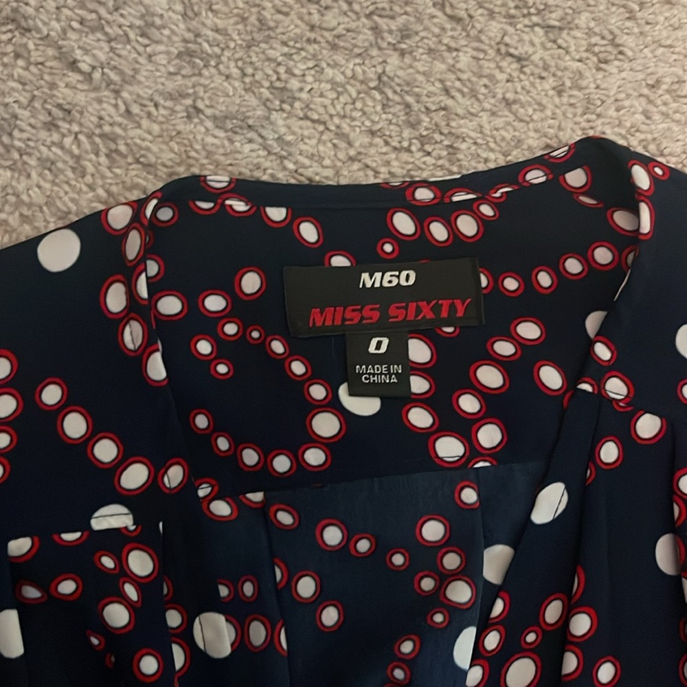 Miss Sixty long sleeved wrap dress - Navy blue with white and red details - Picture 2 of 3